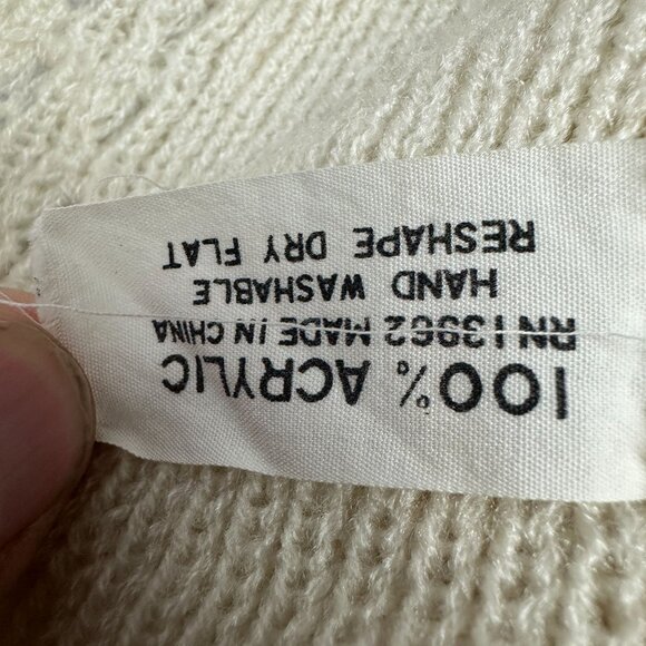 Hand Knit Cream Acrylic Scarf Fringe Textured Pattern Lightweight Winter Wear - Picture 3 of 5